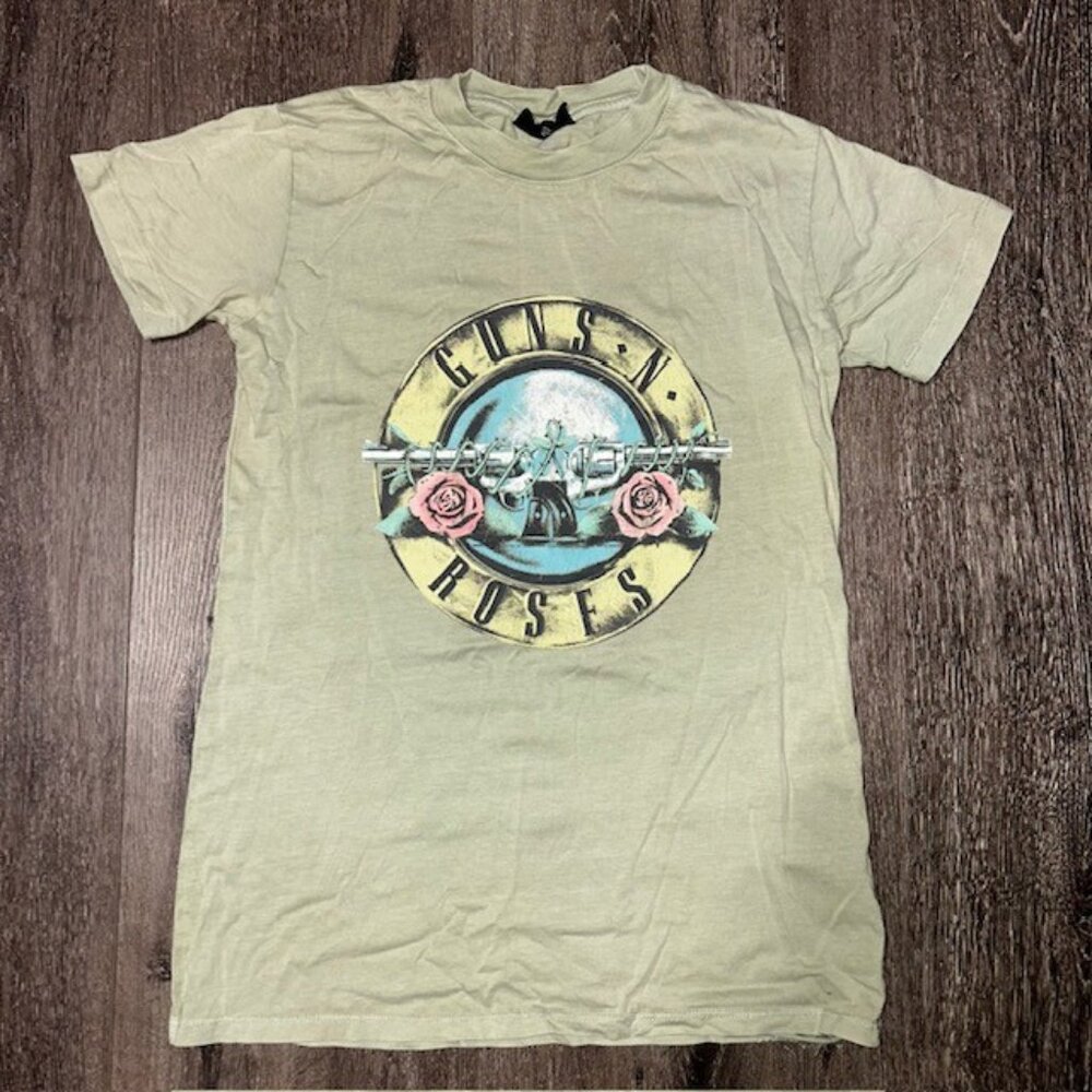 Guns N' Roses T-Shirt Rock Band Official Logo Cool Tee Green Short Sleeve